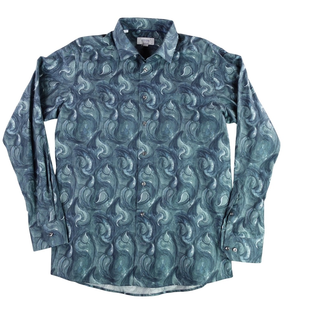 Eton Button Up Shirt Mens 16.5 L Contemporary Abstract Swirl Print Paisley‎